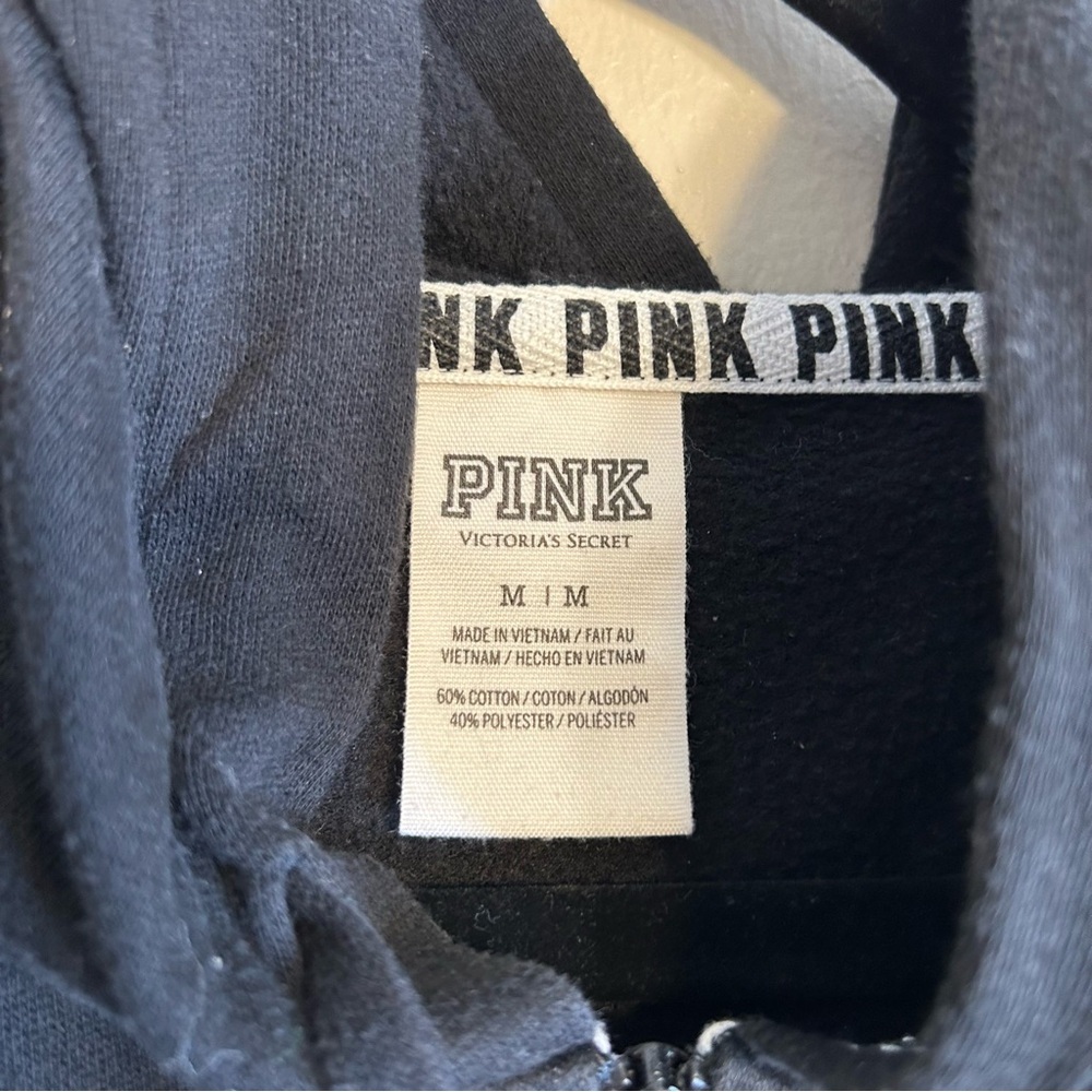 PINK Victoria's Secret‎ Black Hoodie 1/4 Zip Sweatshirt Size M - Picture 3 of 7